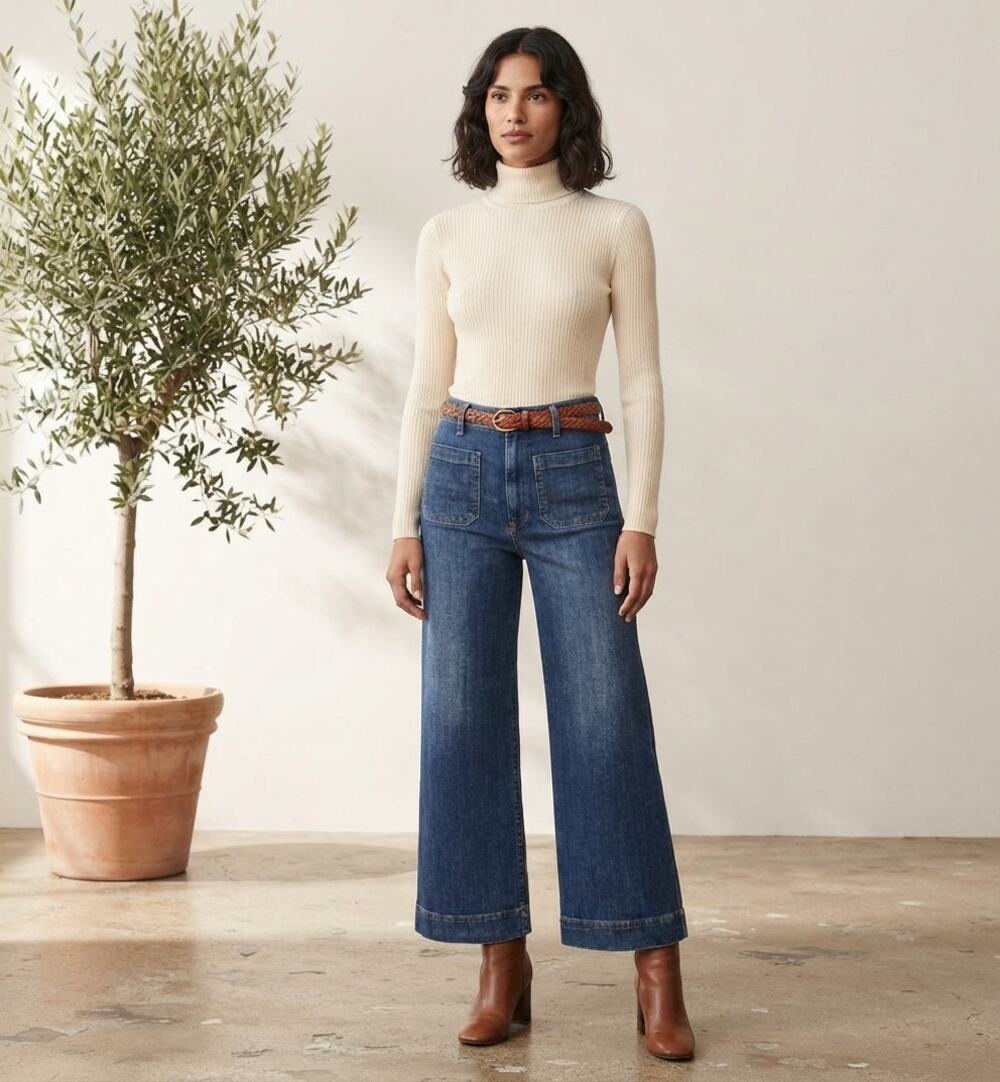 Maeve by Anthropologie The Colette High Rise Wide-Leg Cropped Jeans Med Wash 27
